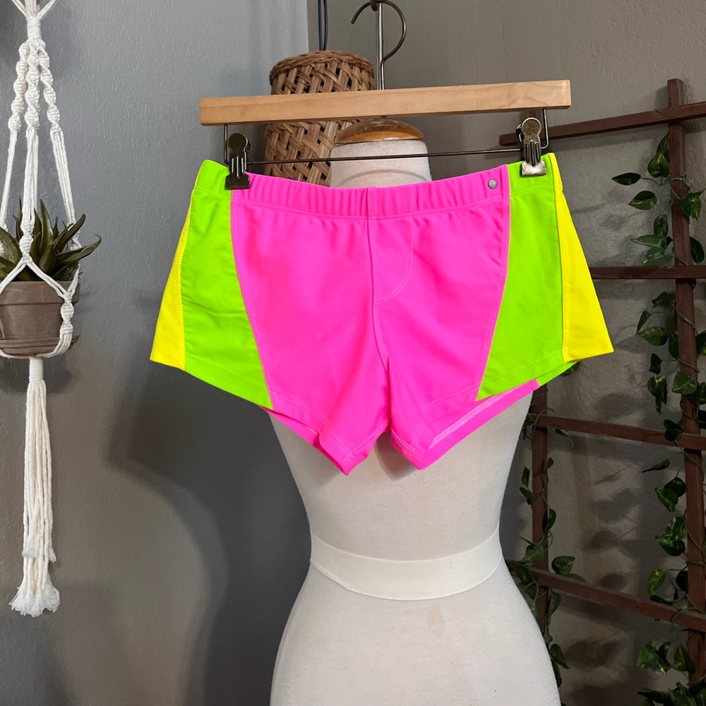 Rufskin Gabrio Neon Colorblock Swim Shorts Pink Yellow Green Stretch Trunks - Picture 2 of 11
